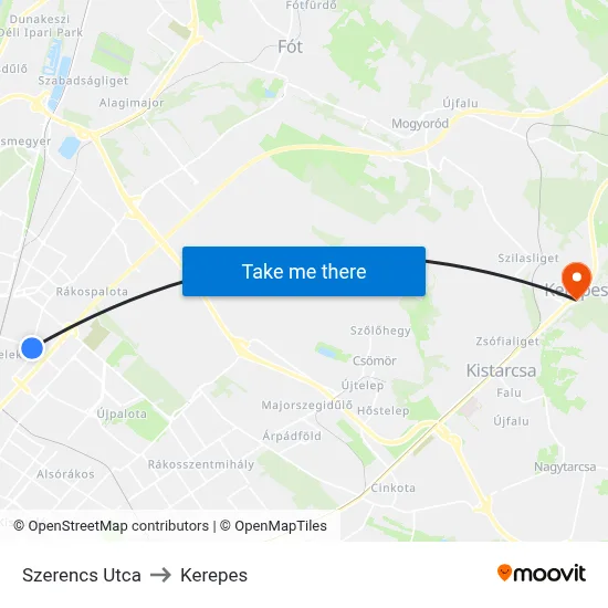 Szerencs Utca to Kerepes map