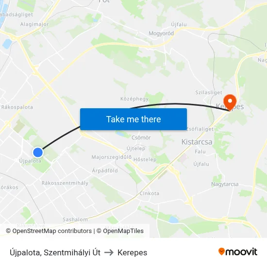 Újpalota, Szentmihályi Út to Kerepes map