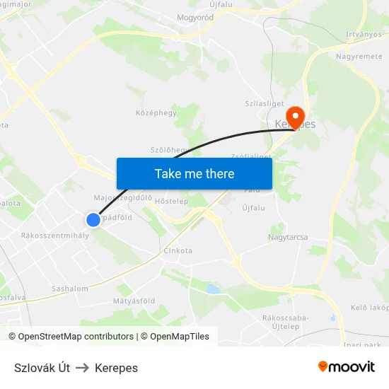 Szlovák Út to Kerepes map