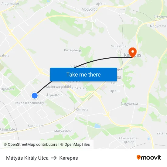 Mátyás Király Utca to Kerepes map