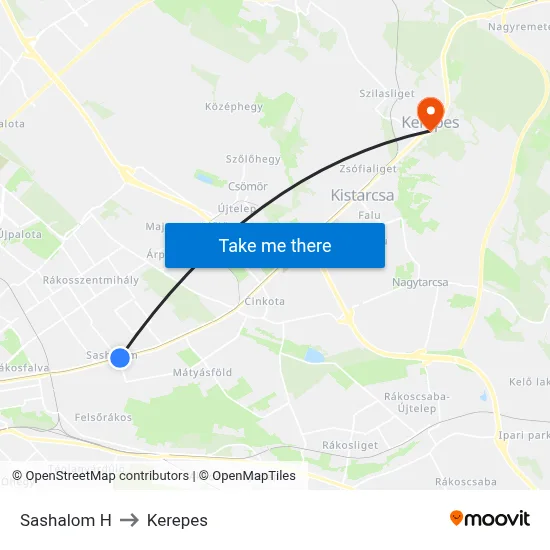 Sashalom H to Kerepes map