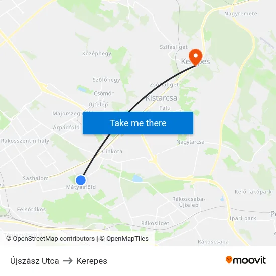 Újszász Utca to Kerepes map