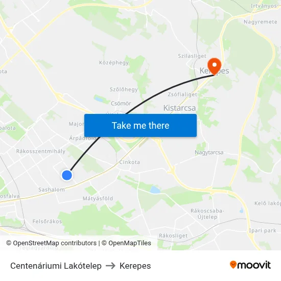 Centenáriumi Lakótelep to Kerepes map