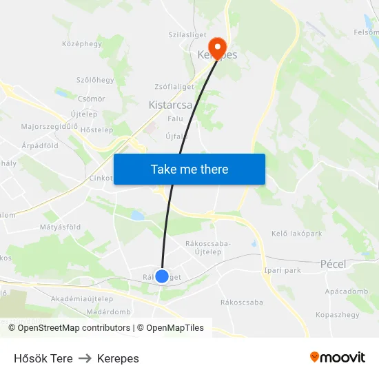 Hősök Tere to Kerepes map