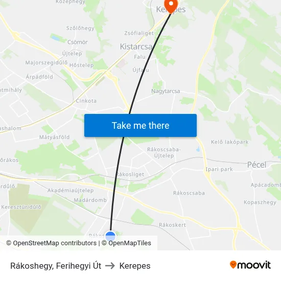 Rákoshegy, Ferihegyi Út to Kerepes map