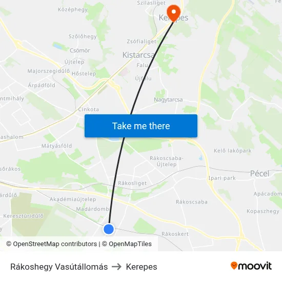 Rákoshegy Vasútállomás to Kerepes map