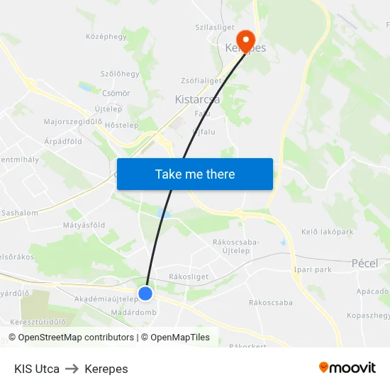 KIS Utca to Kerepes map