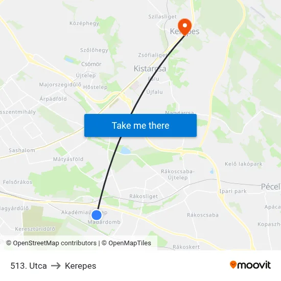 513. Utca to Kerepes map
