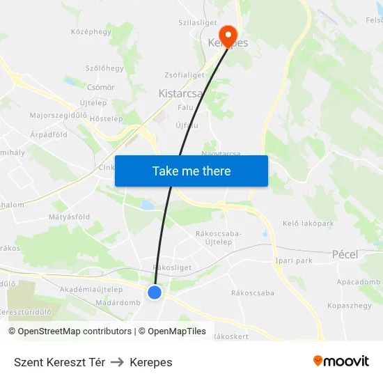 Szent Kereszt Tér to Kerepes map