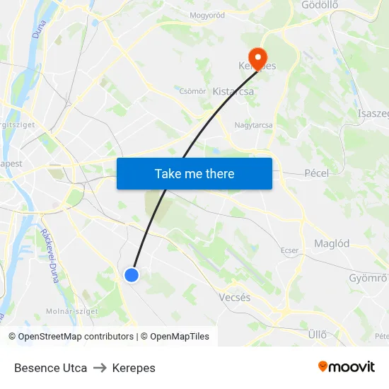 Besence Utca to Kerepes map