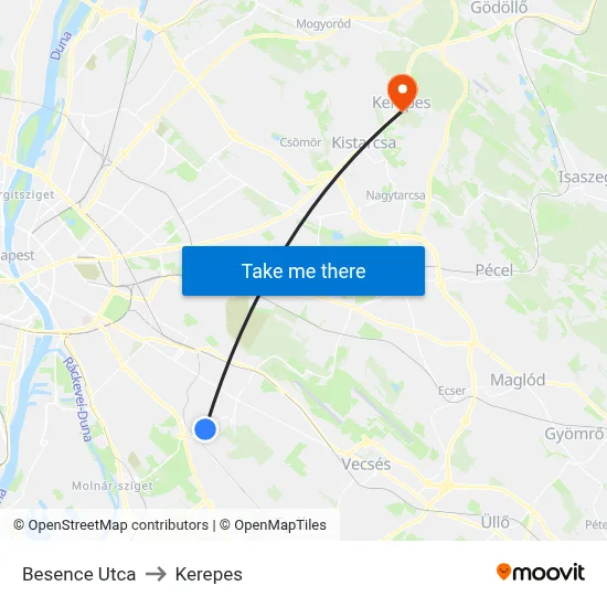 Besence Utca to Kerepes map