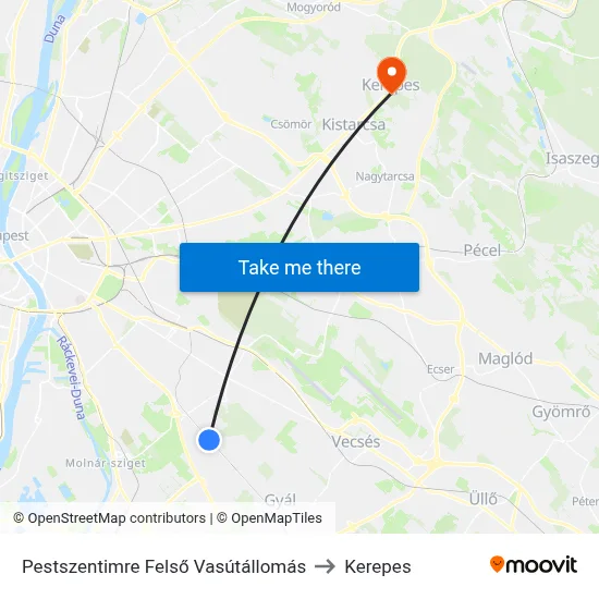 Pestszentimre Felső Vasútállomás to Kerepes map