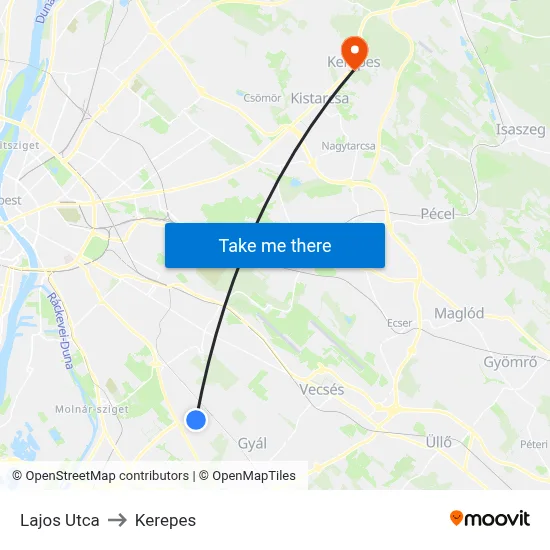 Lajos Utca to Kerepes map