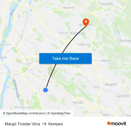 Margó Tivadar Utca to Kerepes map