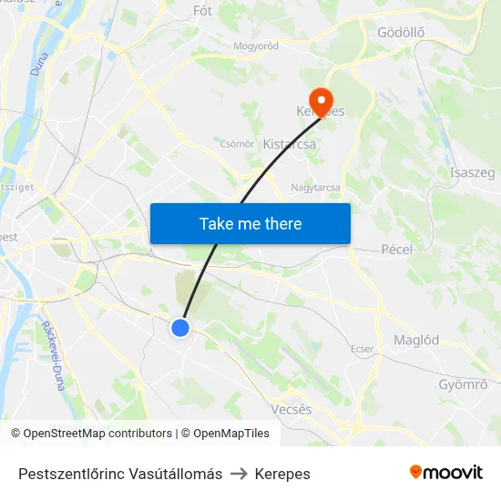 Pestszentlőrinc Vasútállomás to Kerepes map
