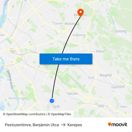 Pestszentimre, Benjámin Utca to Kerepes map