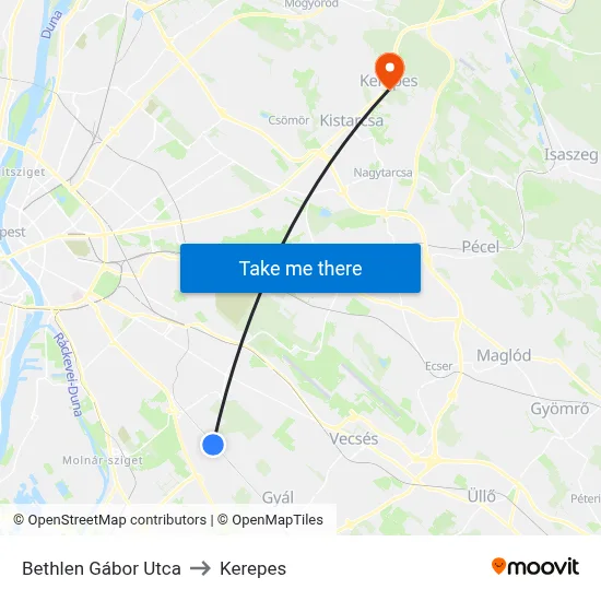 Bethlen Gábor Utca to Kerepes map