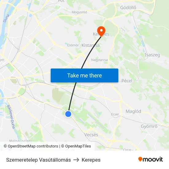 Szemeretelep Vasútállomás to Kerepes map