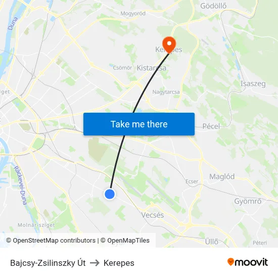 Bajcsy-Zsilinszky Út to Kerepes map