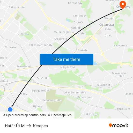 Határ Út M to Kerepes map