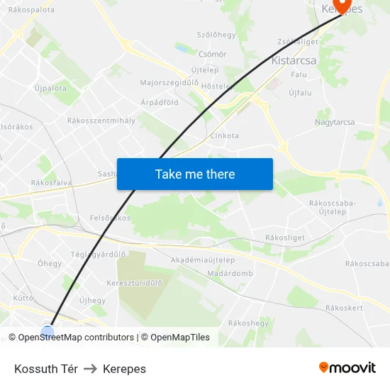 Kossuth Tér to Kerepes map