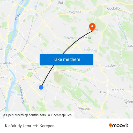 Kisfaludy Utca to Kerepes map