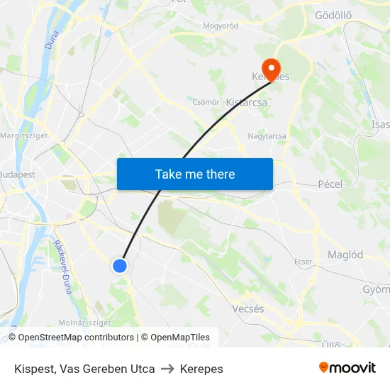 Kispest, Vas Gereben Utca to Kerepes map