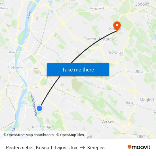 Pesterzsébet, Kossuth Lajos Utca to Kerepes map