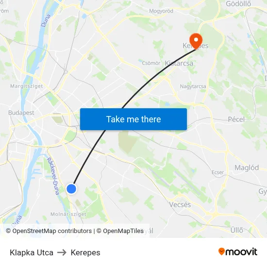 Klapka Utca to Kerepes map