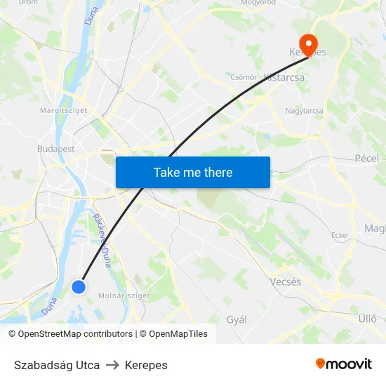 Szabadság Utca to Kerepes map