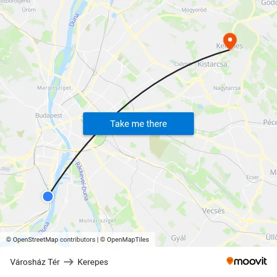 Városház Tér to Kerepes map