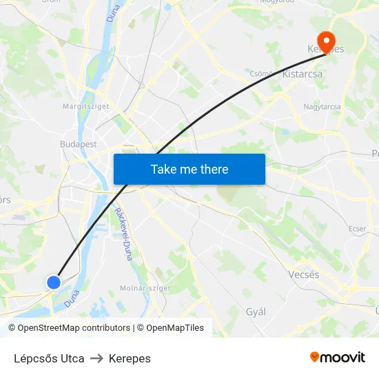 Lépcsős Utca to Kerepes map