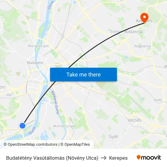 Budatétény Vasútállomás (Növény Utca) to Kerepes map