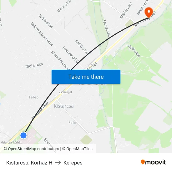 Kistarcsa, Kórház H to Kerepes map