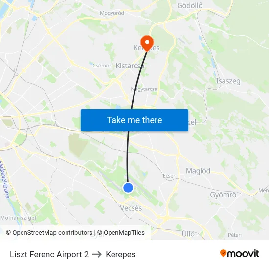 Liszt Ferenc Airport 2 to Kerepes map