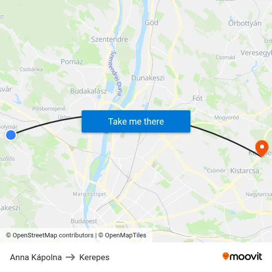 Anna Kápolna to Kerepes map