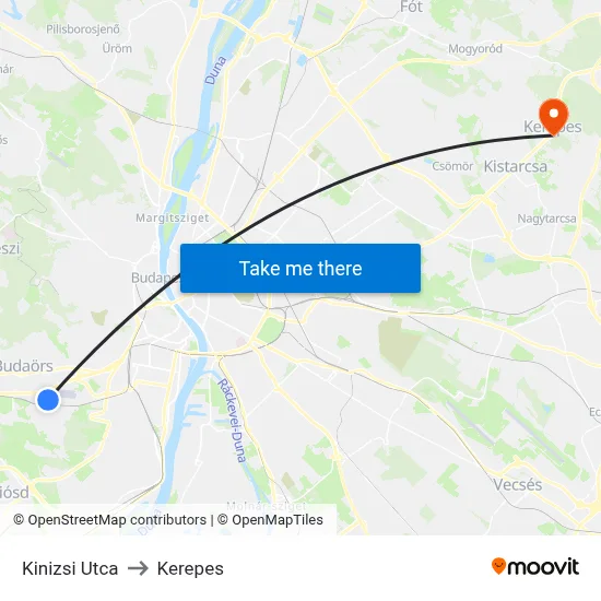 Kinizsi Utca to Kerepes map