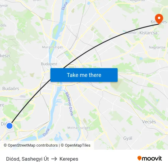 Diósd, Sashegyi Út to Kerepes map