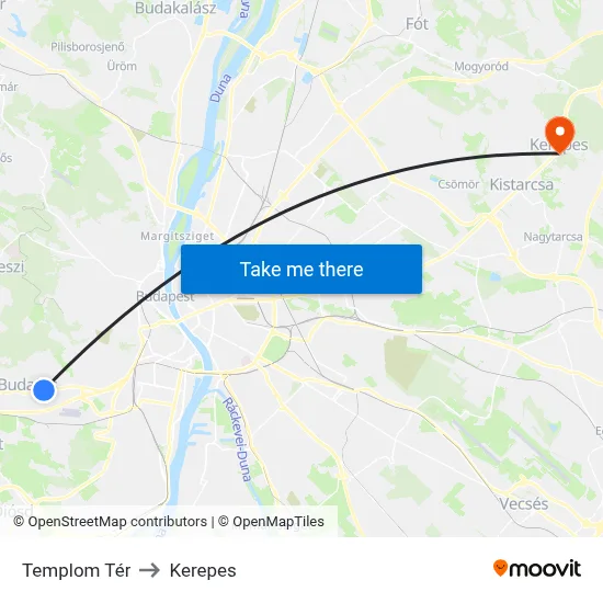Templom Tér to Kerepes map