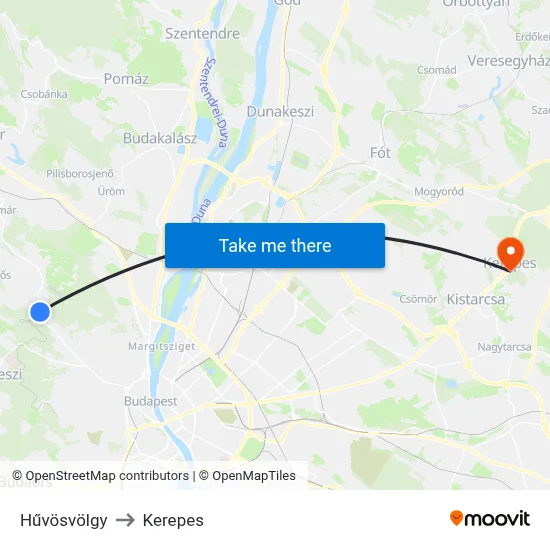 Hűvösvölgy to Kerepes map