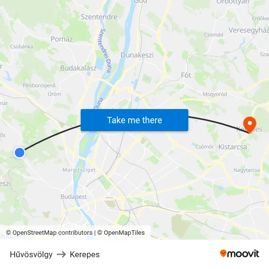 Hűvösvölgy to Kerepes map