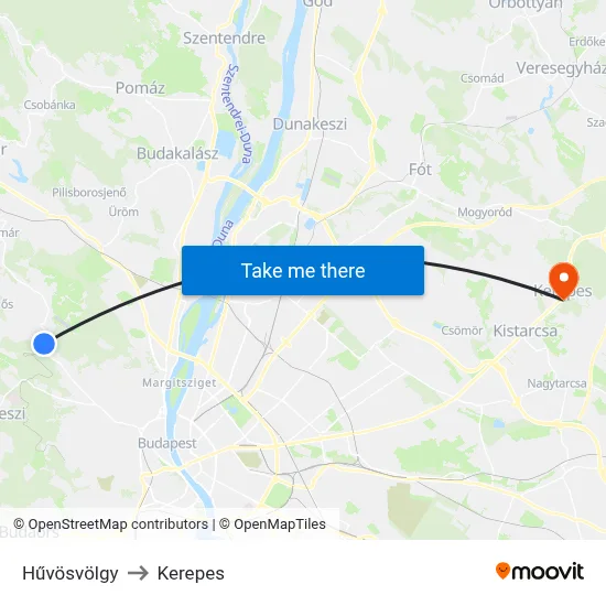 Hűvösvölgy to Kerepes map