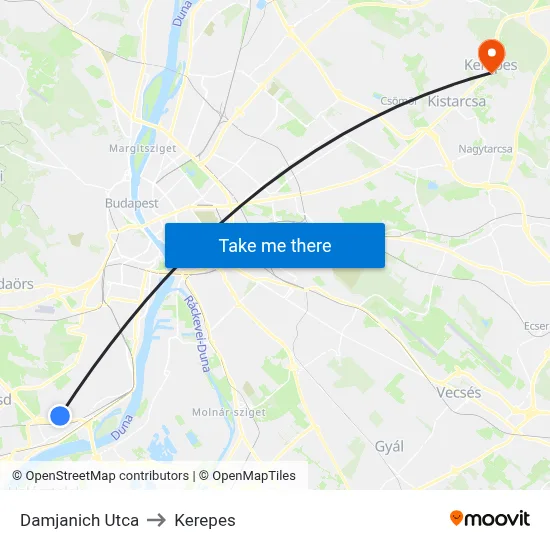 Damjanich Utca to Kerepes map