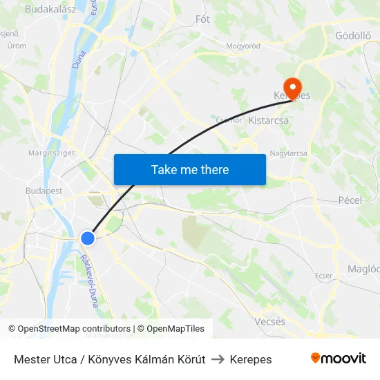 Mester Utca / Könyves Kálmán Körút to Kerepes map