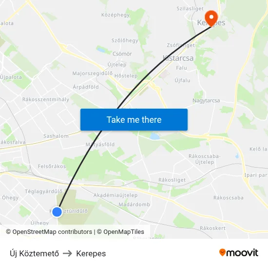 Új Köztemető to Kerepes map
