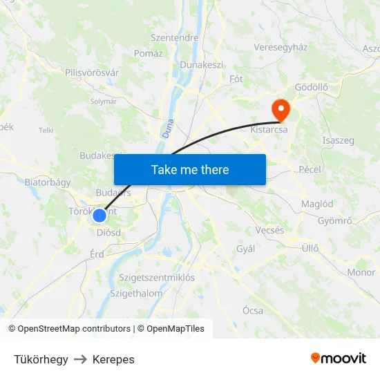 Tükörhegy to Kerepes map