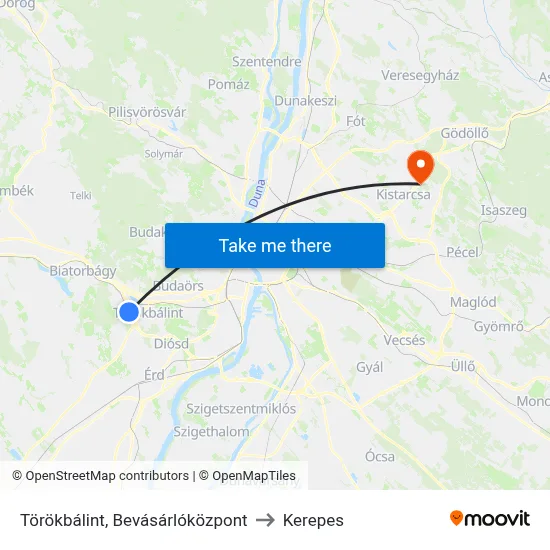 Törökbálint, Bevásárlóközpont to Kerepes map