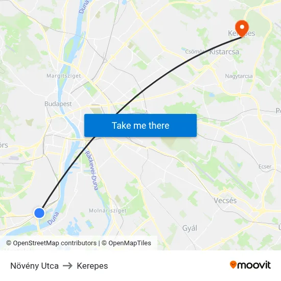 Növény Utca to Kerepes map