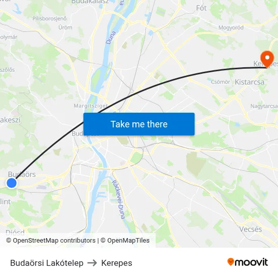 Budaörsi Lakótelep to Kerepes map