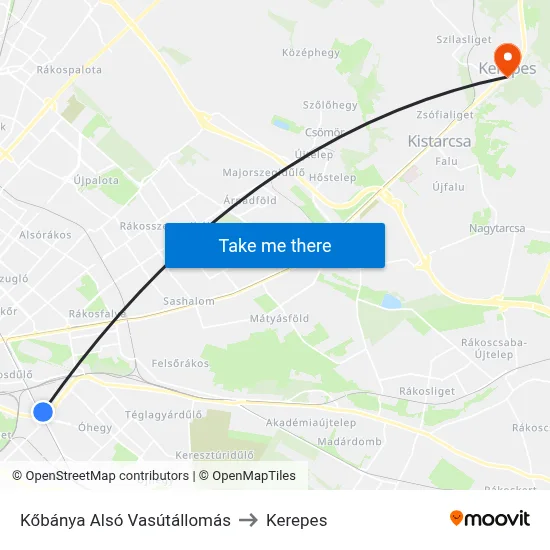 Kőbánya Alsó Vasútállomás to Kerepes map